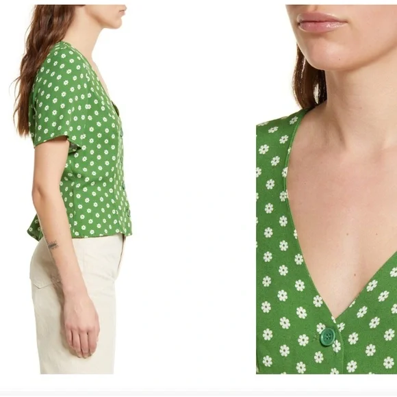 REFORMATION Green Janet Floral Woven Top Size 4 - Picture 2 of 16